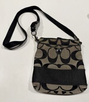 Coach Black Signature Gray Canvas Crossbody Bag